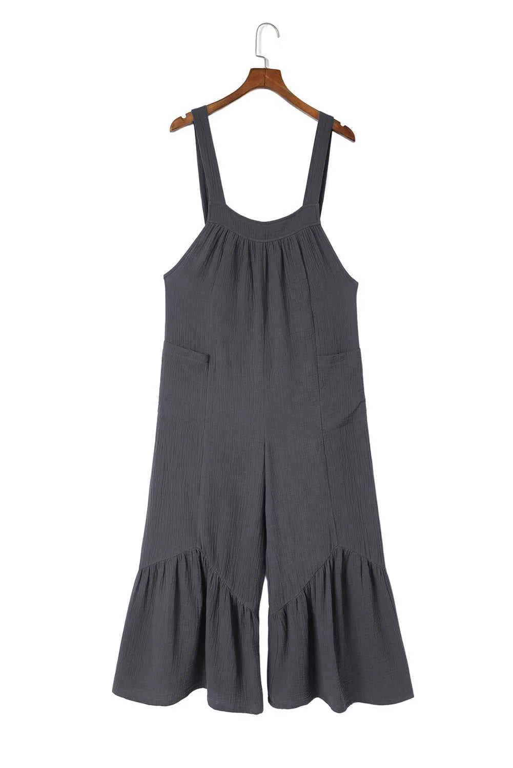 Gray Wide Leg Ruffle Jumpsuit