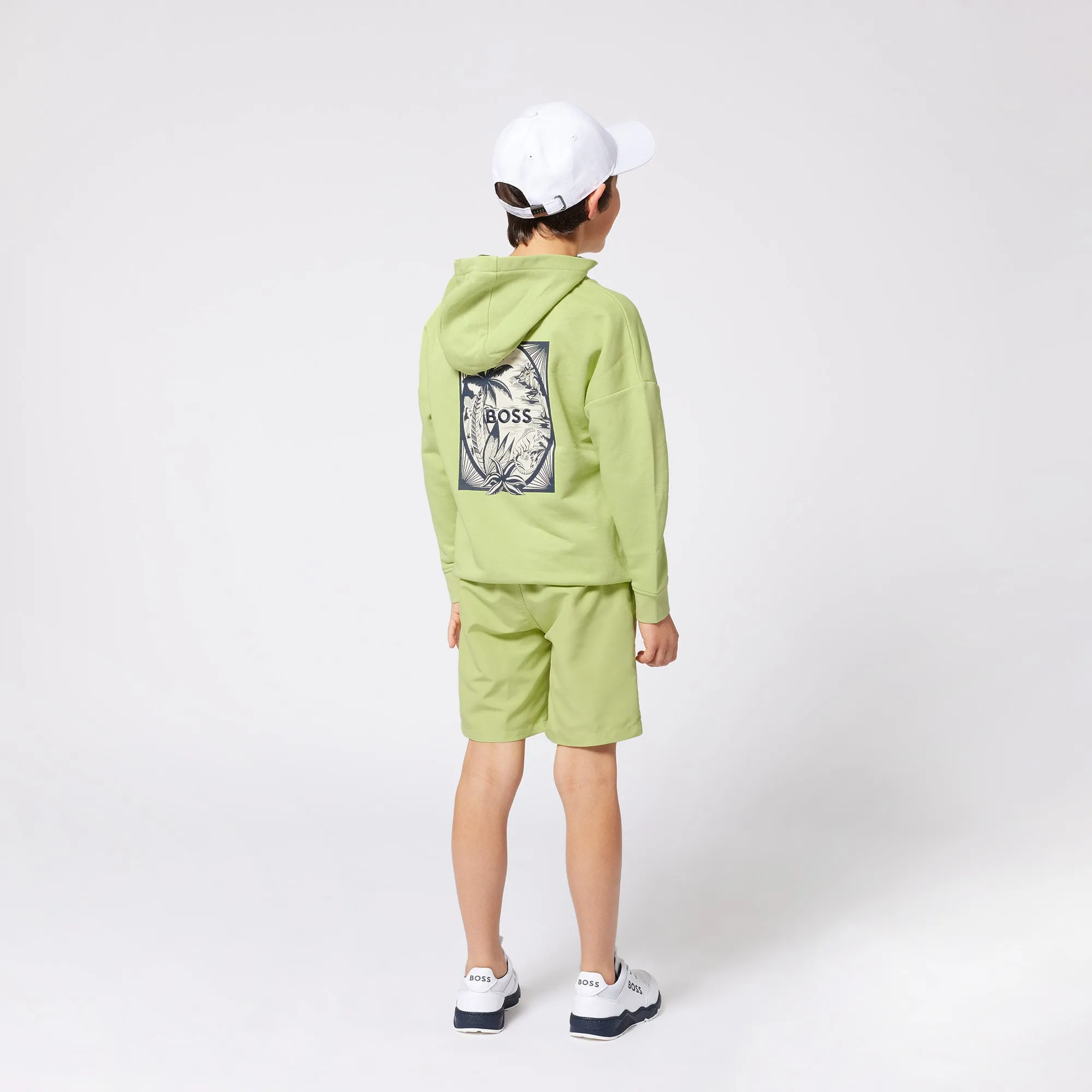 Green Printed Logo Cotton Hooded Sweatshirt