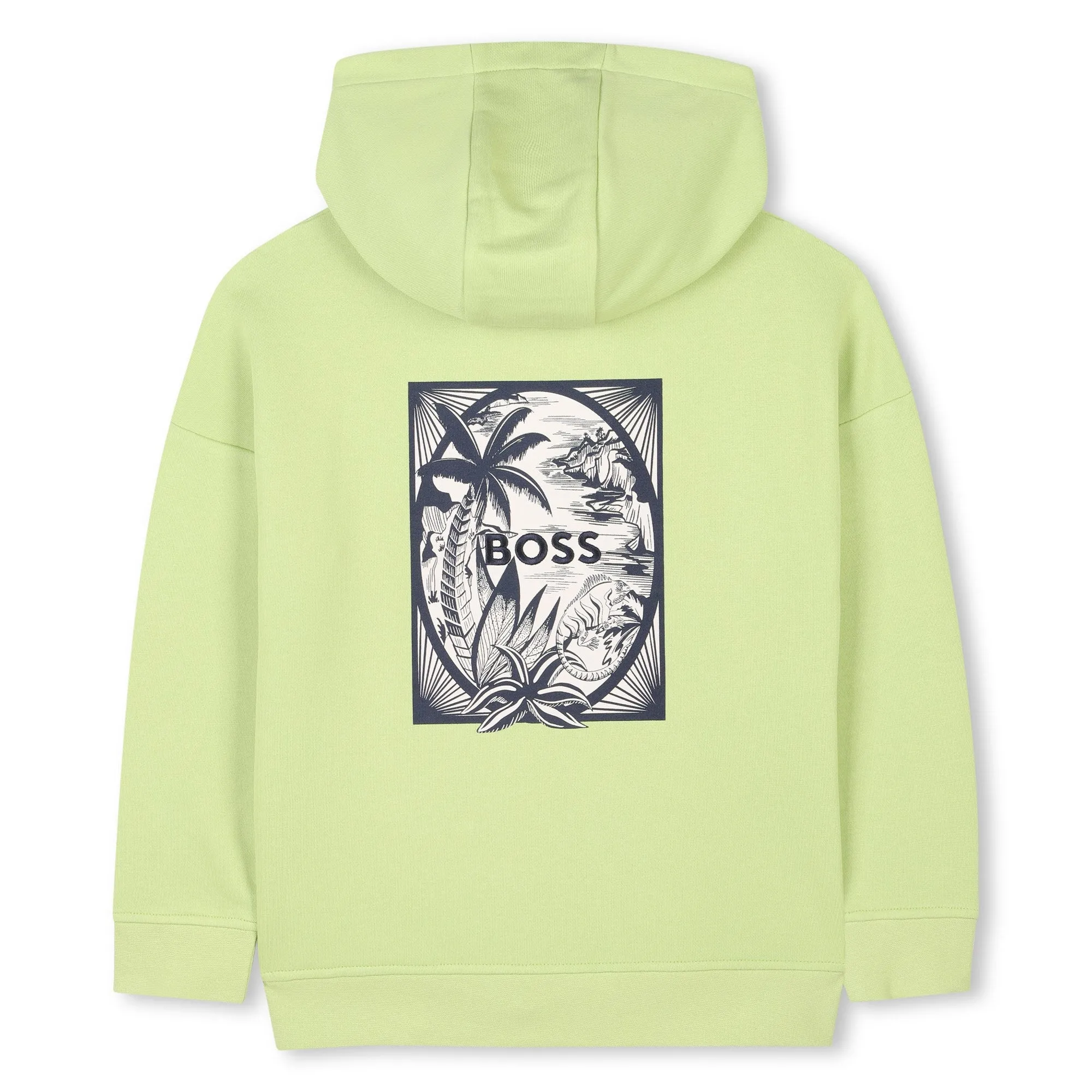 Green Printed Logo Cotton Hooded Sweatshirt