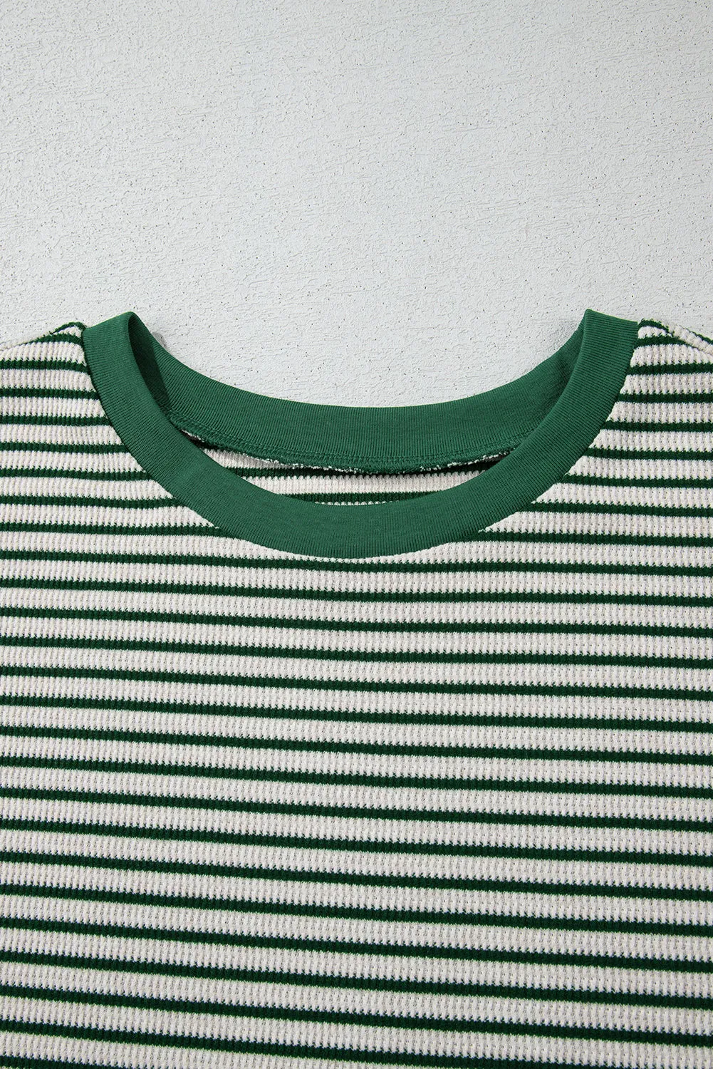 Green Stripe Trimmed Round Neck Plus Size Boxy Fit T-shirt