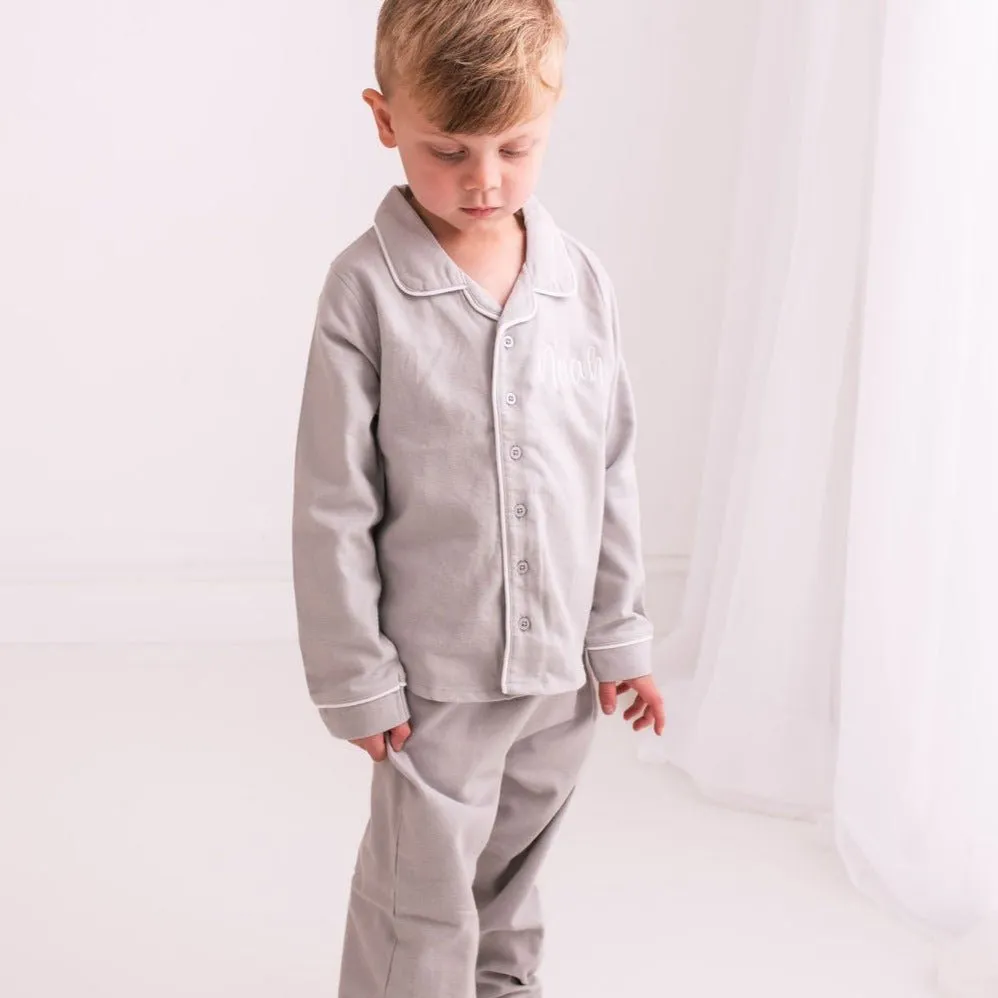 Grey Embroidered Classic Pyjamas