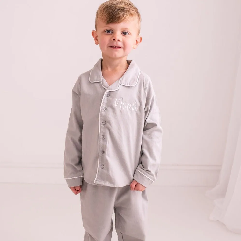 Grey Embroidered Classic Pyjamas