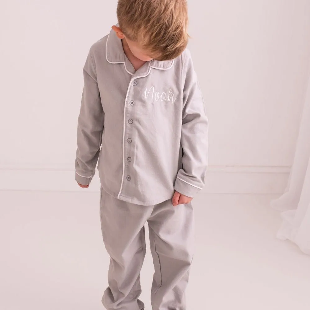 Grey Embroidered Classic Pyjamas