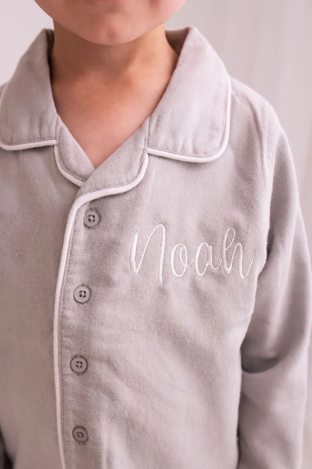 Grey Embroidered Classic Pyjamas