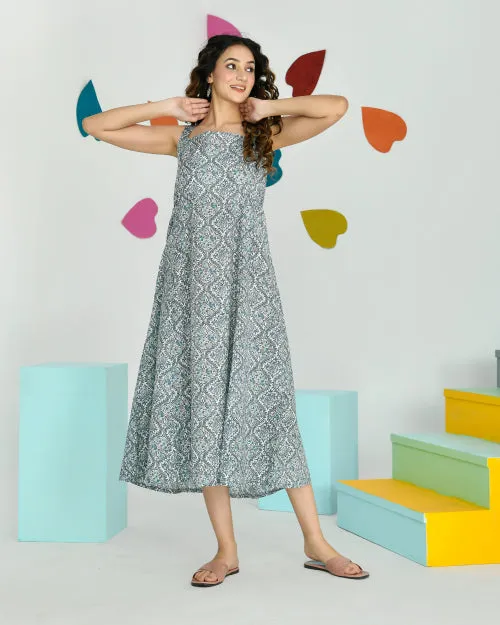 Grey Sleeveless Mid Length Nighty Dress
