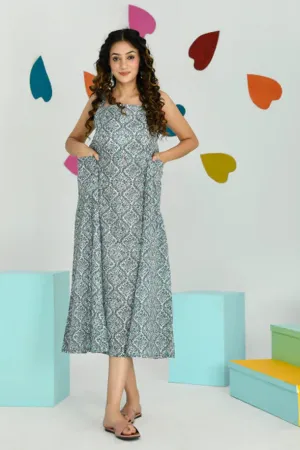 Grey Sleeveless Mid Length Nighty Dress
