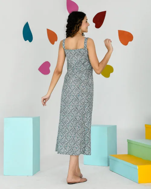Grey Sleeveless Mid Length Nighty Dress
