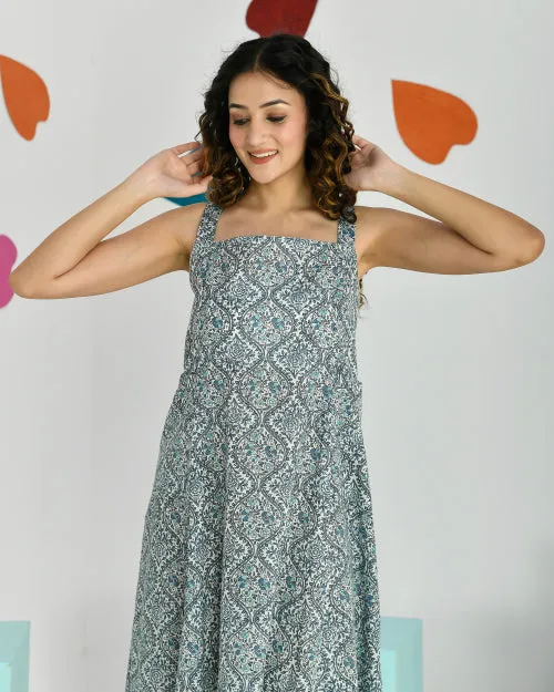 Grey Sleeveless Mid Length Nighty Dress