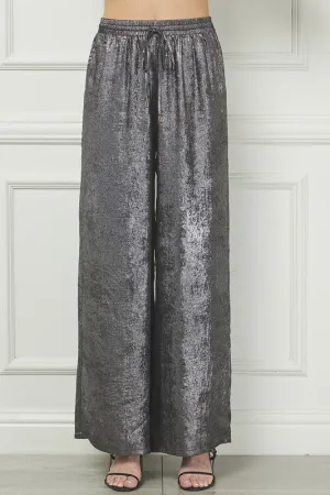 Gunmetal Satin Wide Leg Dress Pant