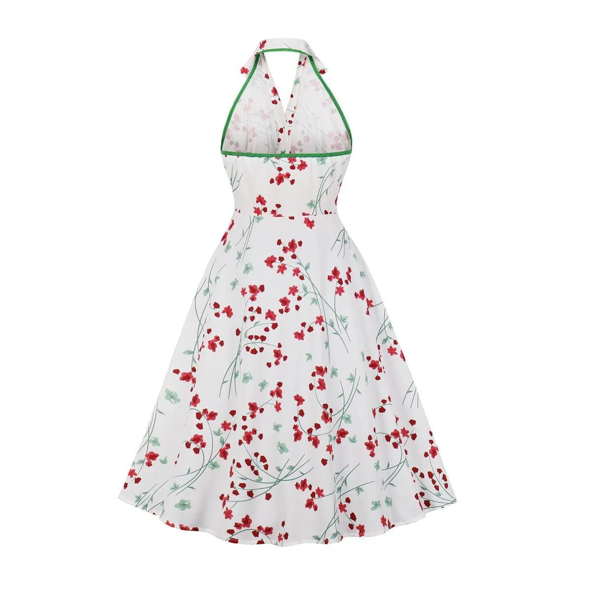 Halter Backless Floral Print Midi Length Dresses