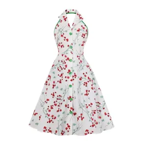 Halter Backless Floral Print Midi Length Dresses