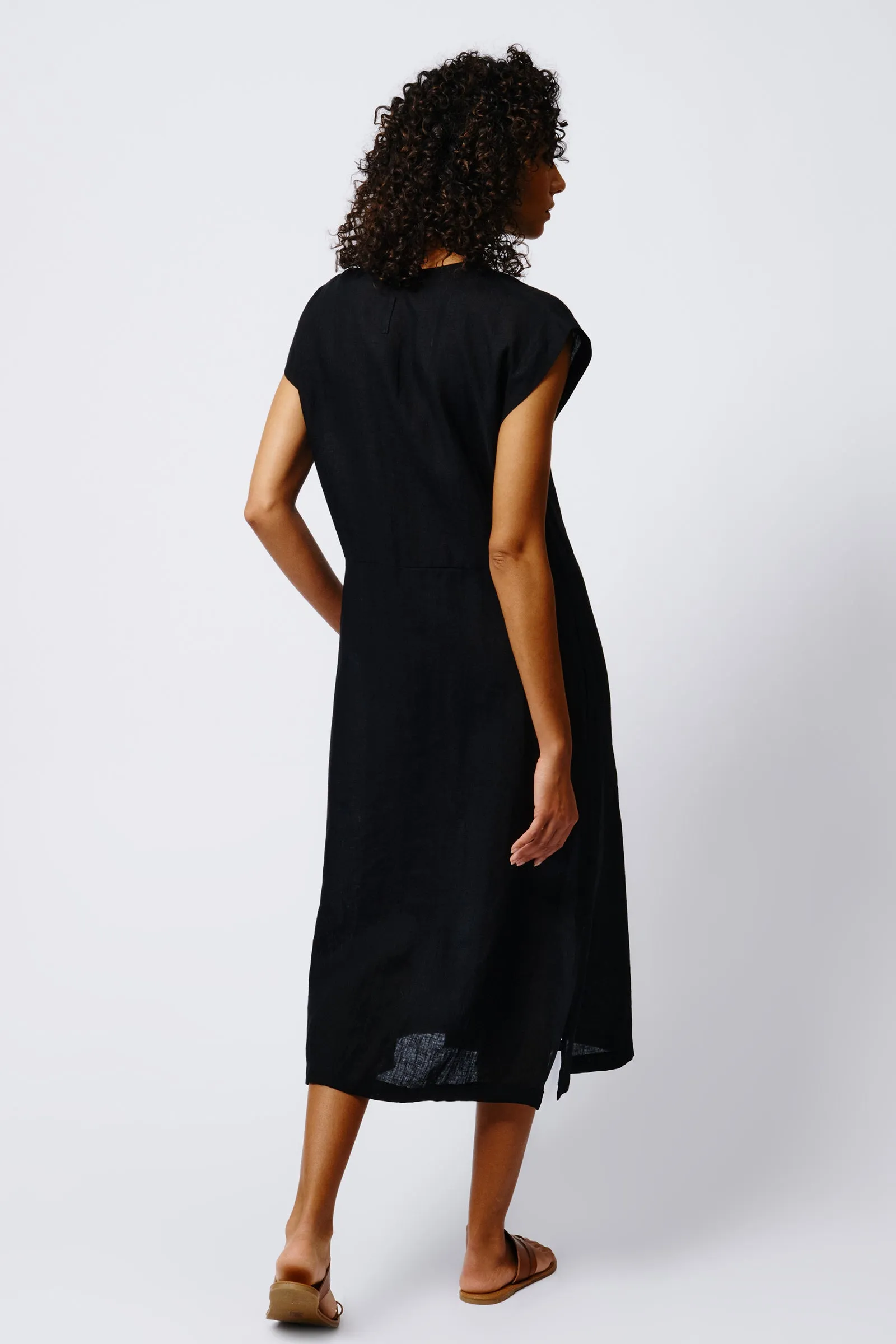 Harlow Cap Sleeve Dress - Black Linen