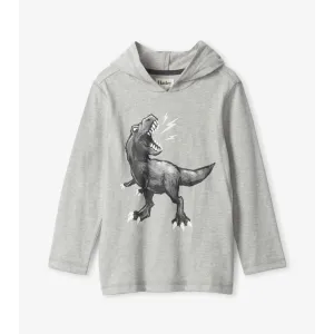 Hatley Dino Long Sleeve Hoodie Tee - Athletic Grey Melange
