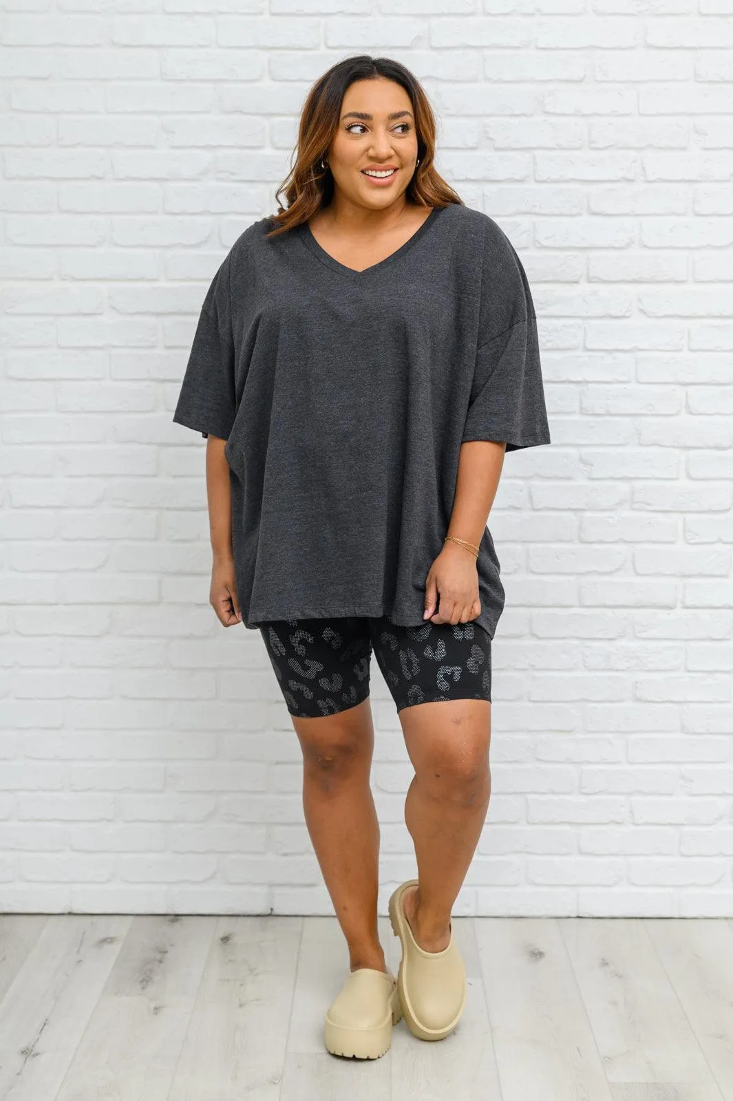 Hazel Blues® | Boxy V Neck Boyfriend Tee In Charcoal