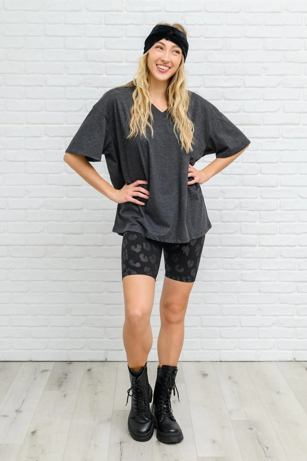 Hazel Blues® | Boxy V Neck Boyfriend Tee In Charcoal
