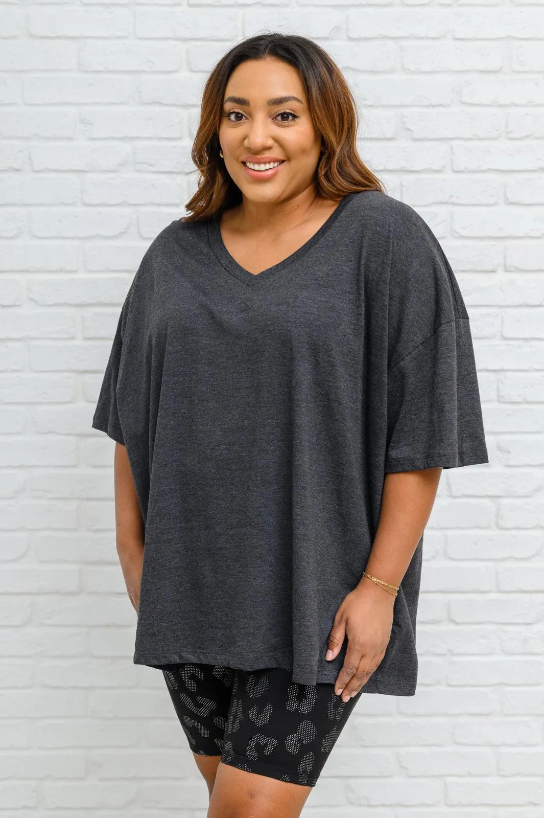 Hazel Blues® | Boxy V Neck Boyfriend Tee In Charcoal