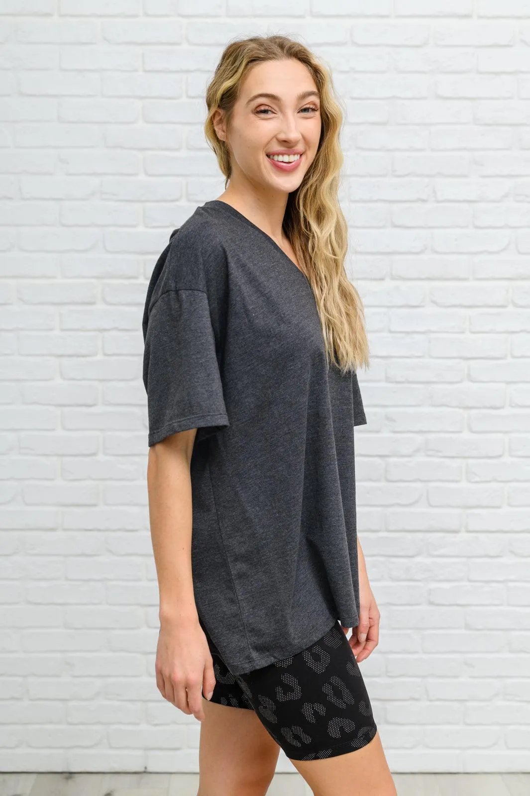 Hazel Blues® | Boxy V Neck Boyfriend Tee In Charcoal