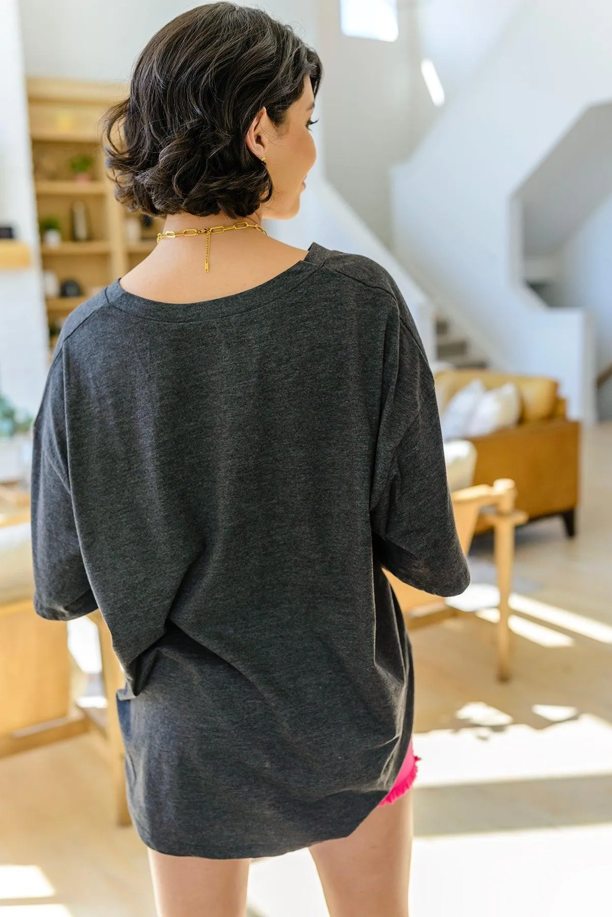 Hazel Blues® | Boxy V Neck Boyfriend Tee In Charcoal