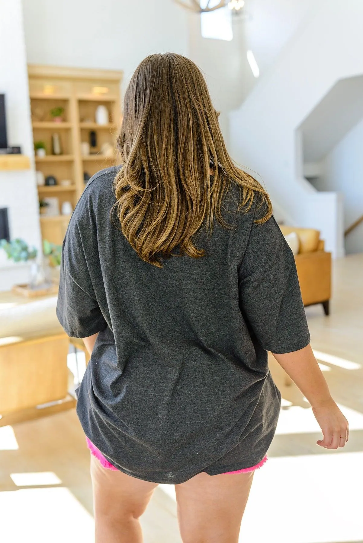 Hazel Blues® | Boxy V Neck Boyfriend Tee In Charcoal