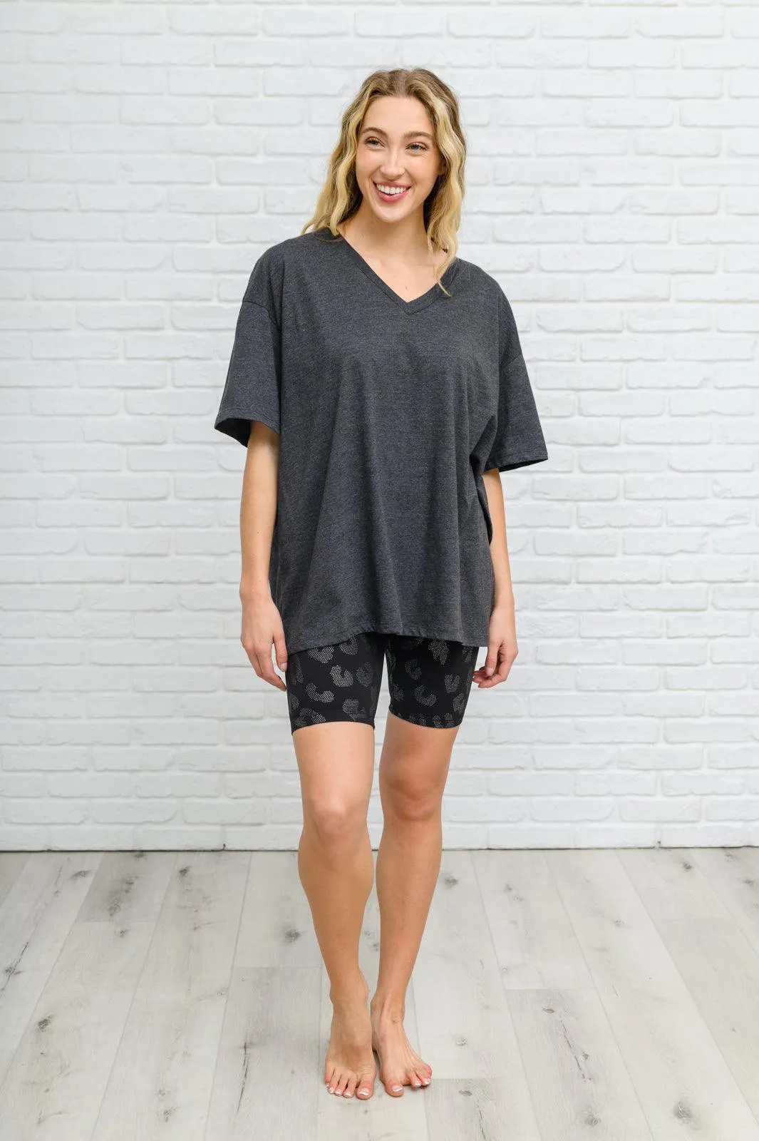 Hazel Blues® | Boxy V Neck Boyfriend Tee In Charcoal