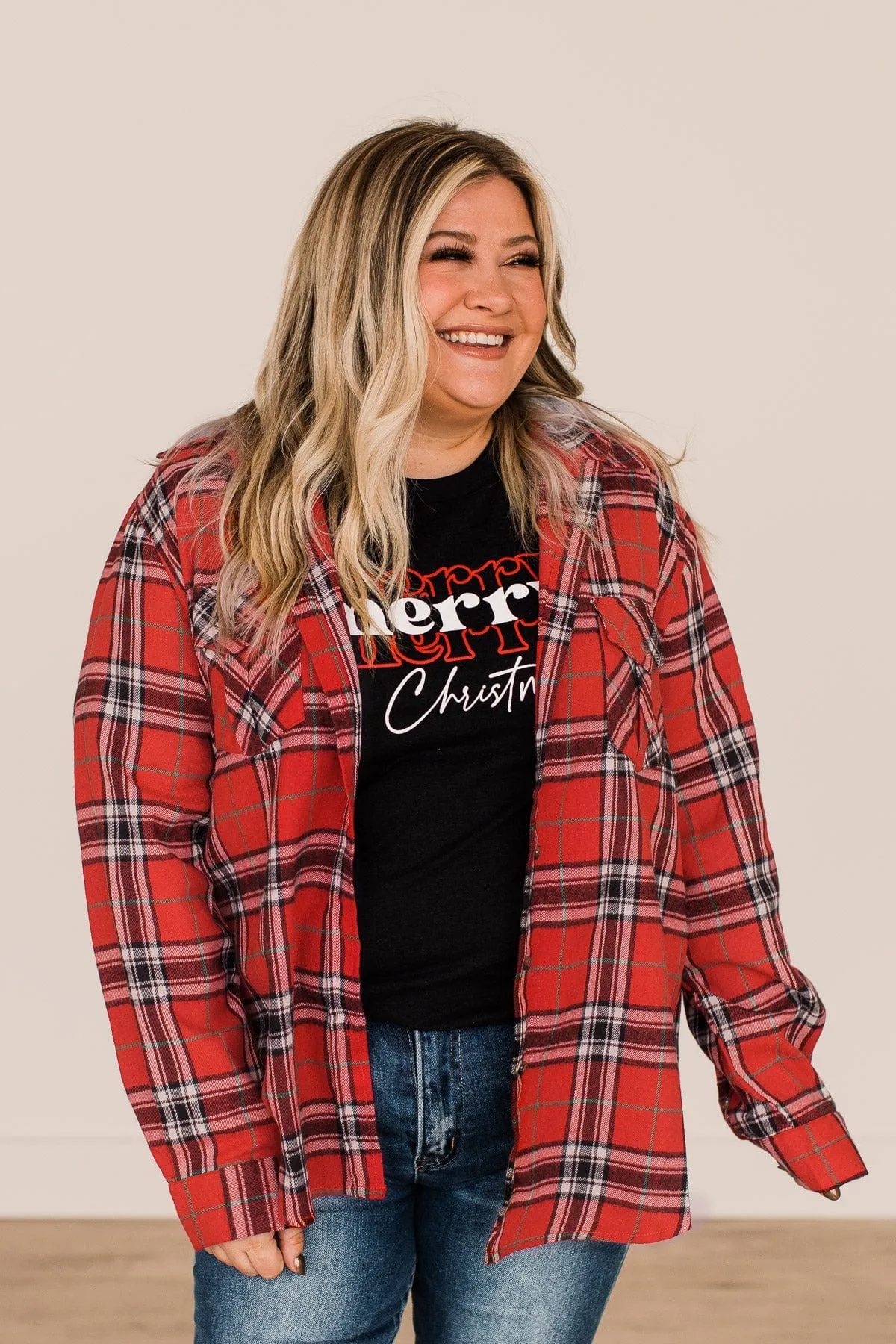 Heartfelt Serenades Hooded Plaid Top- Red