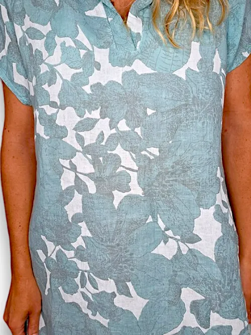 HELGA MAY Italian Linen Shirt Dress ~ Turquoise