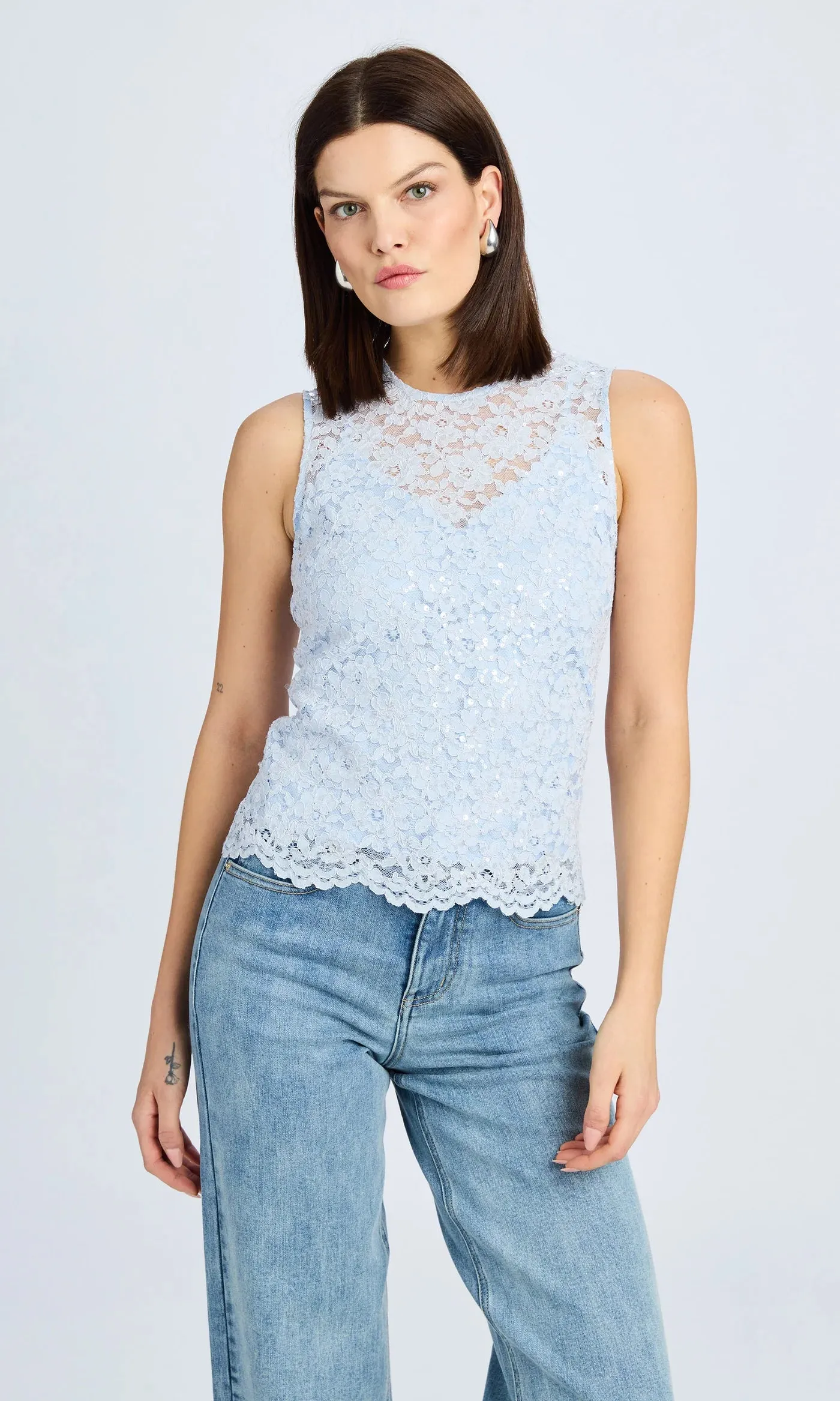 Henrietta Sequin Lace Top - Opal
