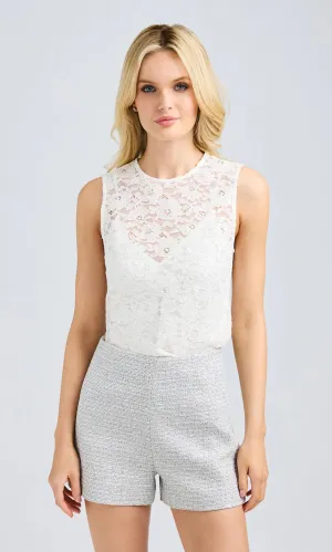 Henrietta Sequin Lace Top - White