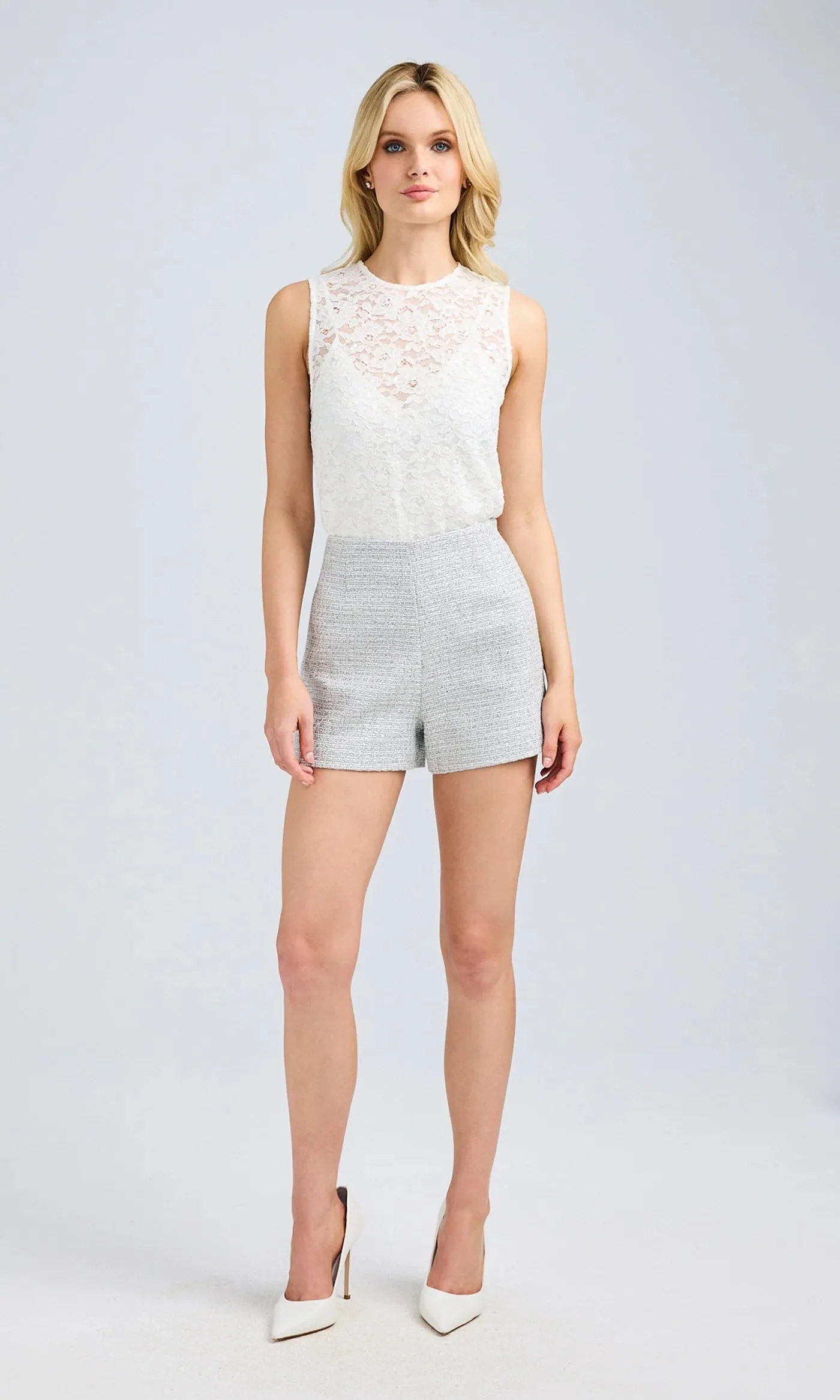 Henrietta Sequin Lace Top - White