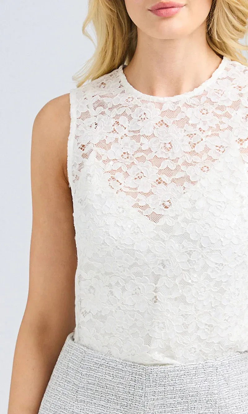 Henrietta Sequin Lace Top - White
