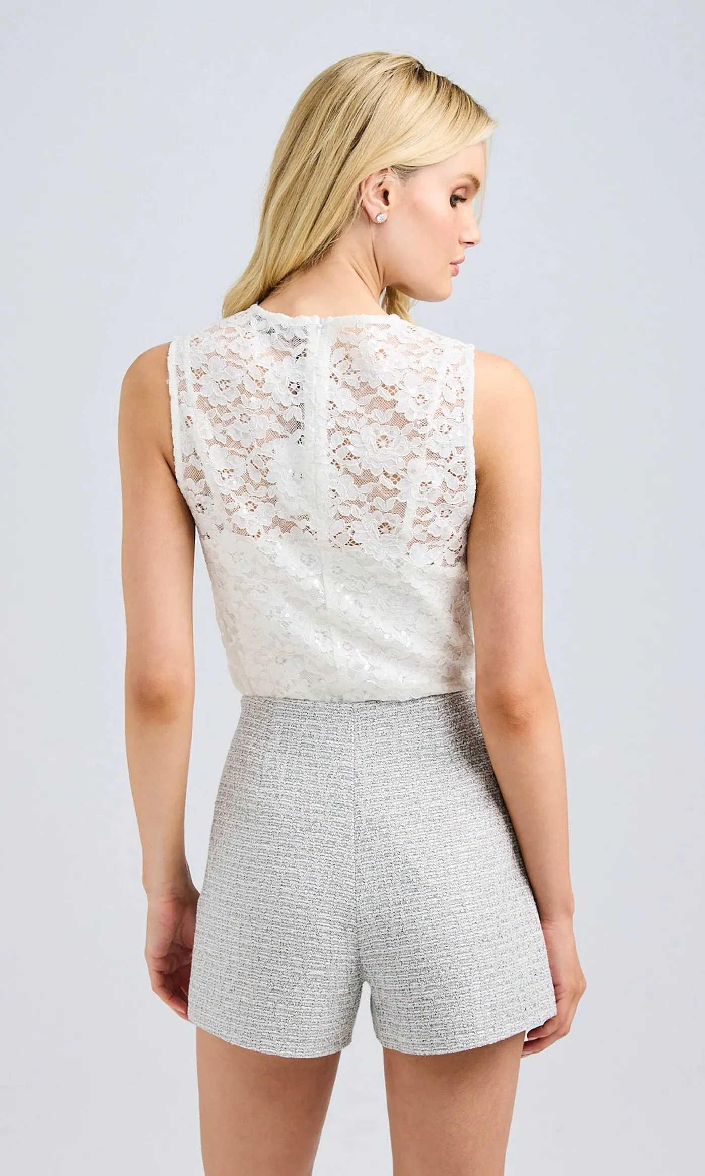 Henrietta Sequin Lace Top - White