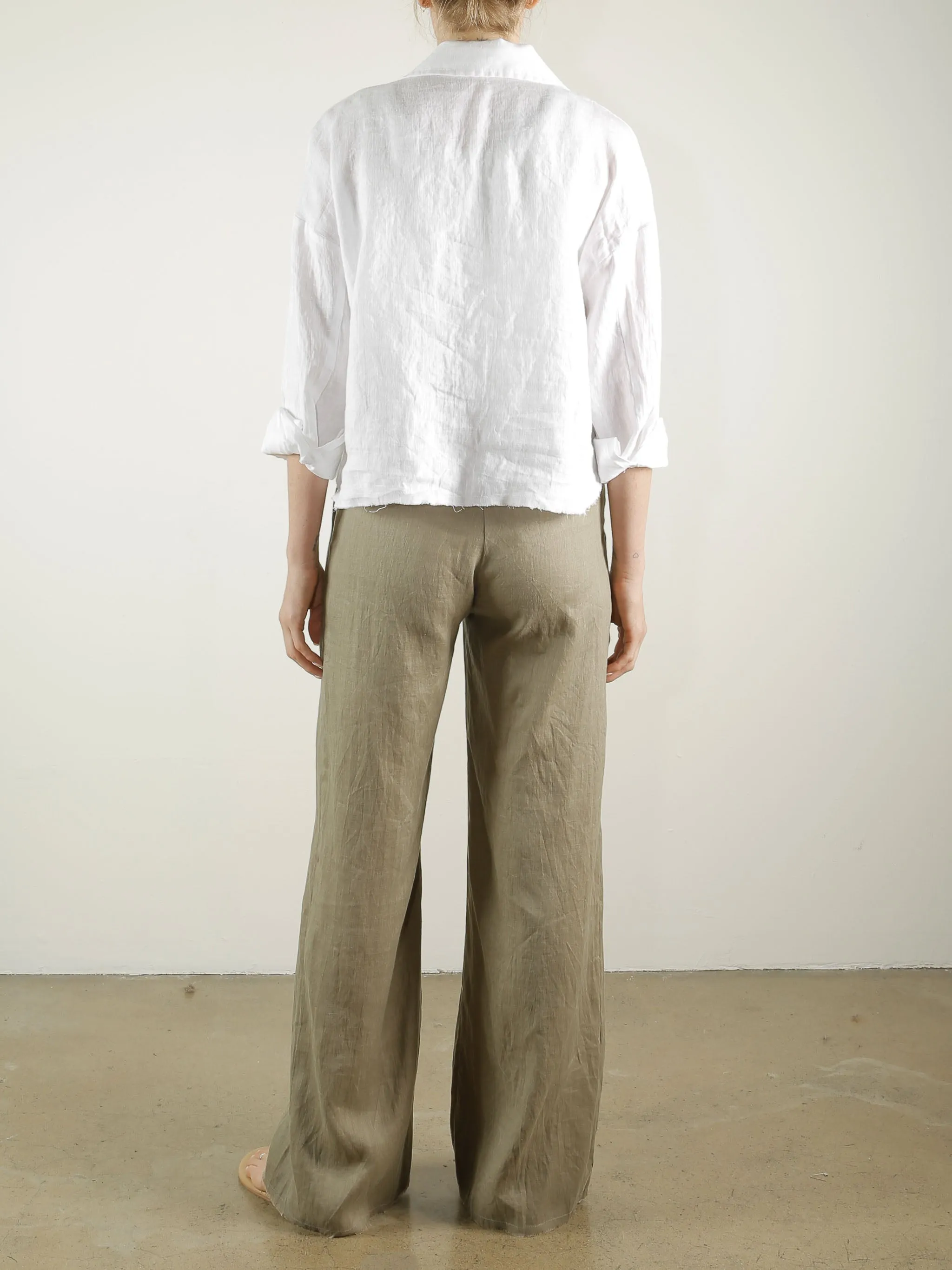 Hepburn Pant in French Linen - Olive