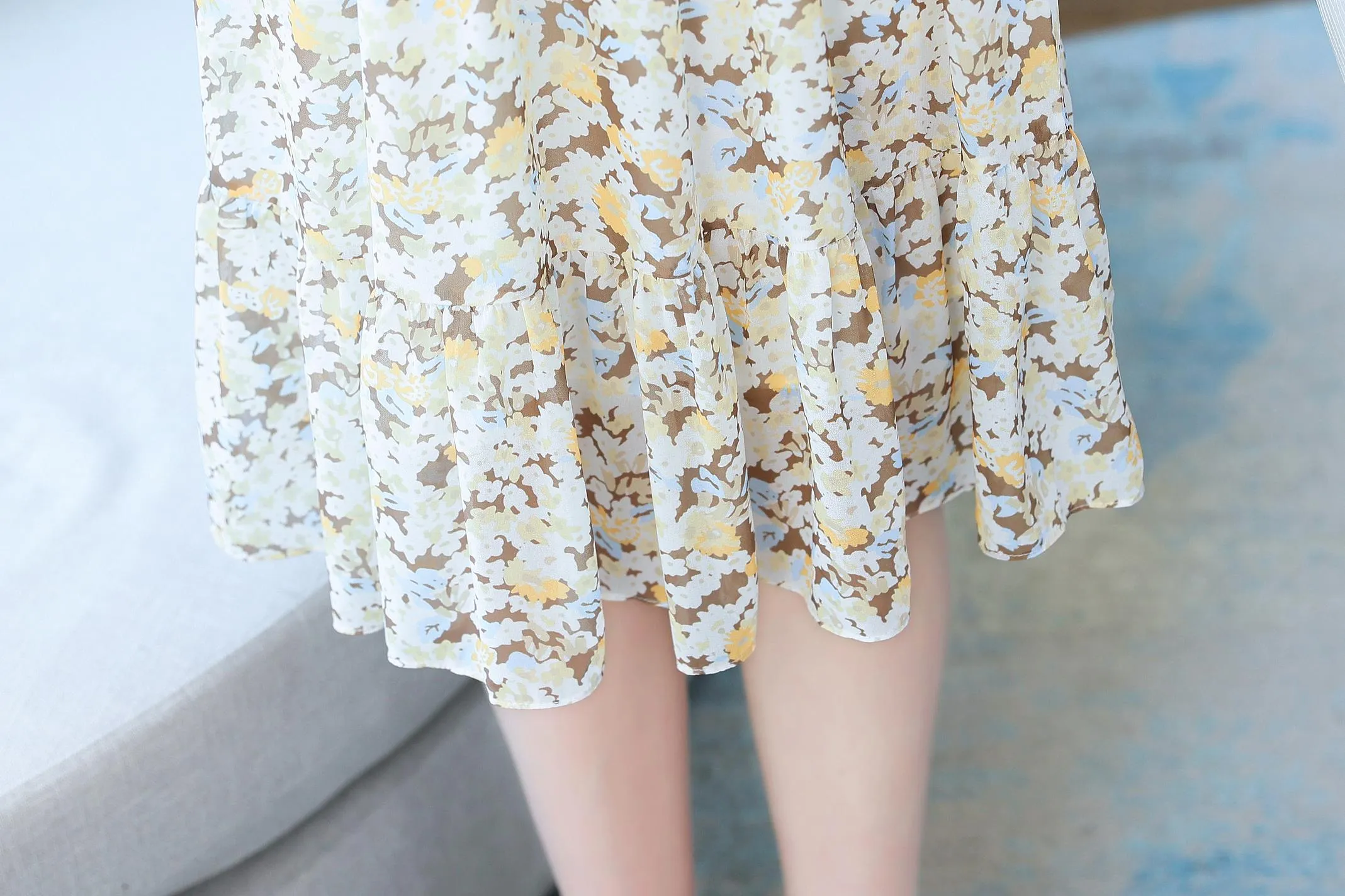 High-waisted A-line Dress in Elegant Chiffon for Women