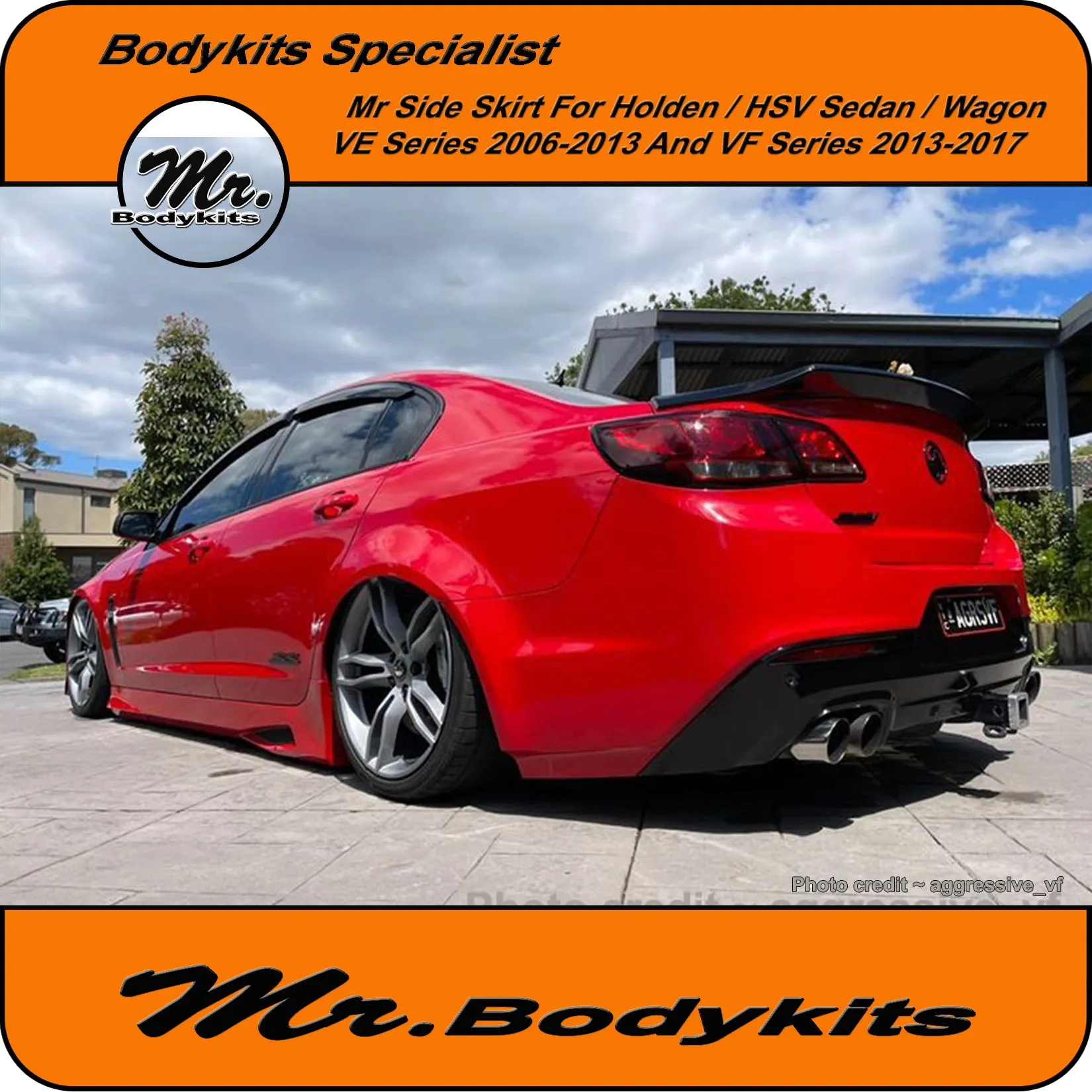 Holden VE VF Commodore / HSV Plastic Full Replacement Side Skirts (Sedan / Wagon) 2006-2017 by Mr Bodykits