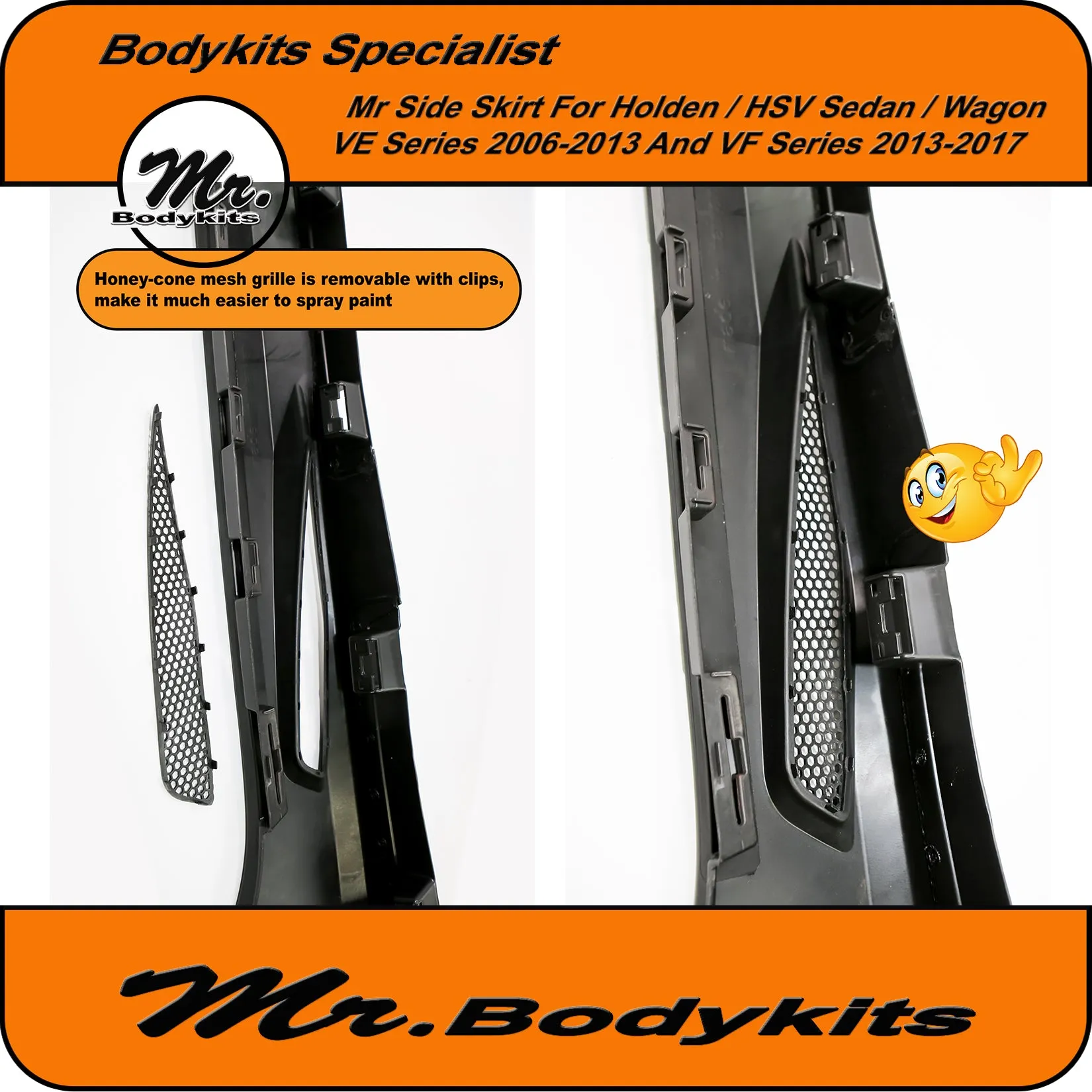Holden VE VF Commodore / HSV Plastic Full Replacement Side Skirts (Sedan / Wagon) 2006-2017 by Mr Bodykits