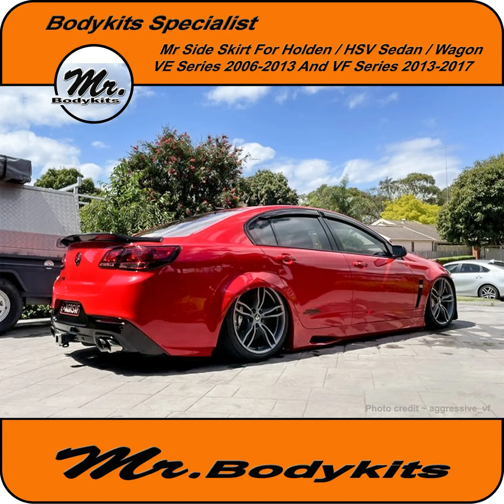 Holden VE VF Commodore / HSV Plastic Full Replacement Side Skirts (Sedan / Wagon) 2006-2017 by Mr Bodykits