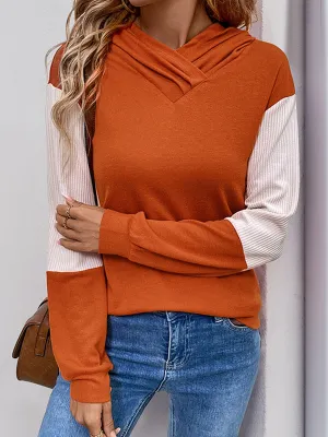 Hooded Long Sleeves Contrast Color Split-Joint Hoodies Tops