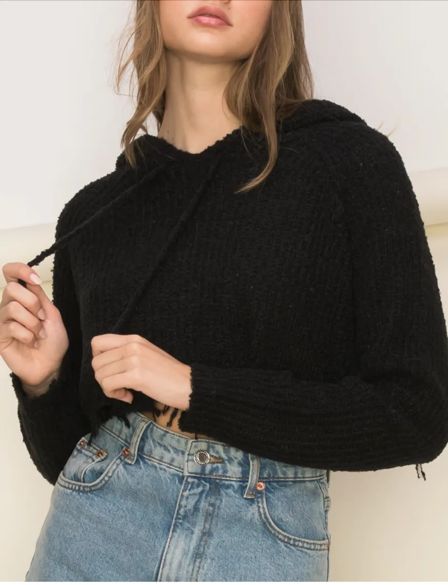 Hooded Raglan Sleeve Cropped Sweater