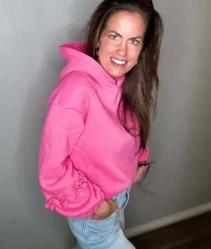 Hooded Sweatshirt with Ruffle - Hot Pink