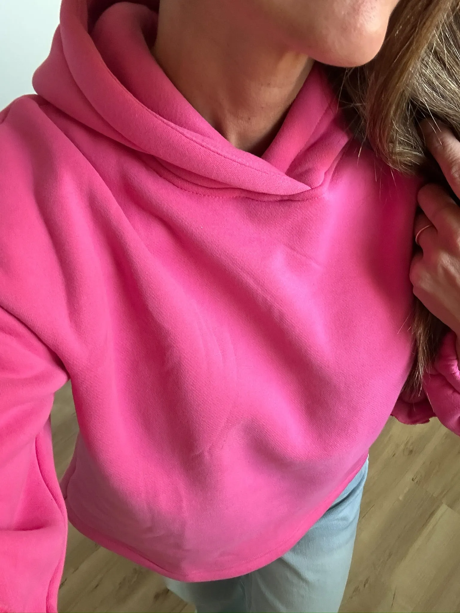 Hooded Sweatshirt with Ruffle - Hot Pink