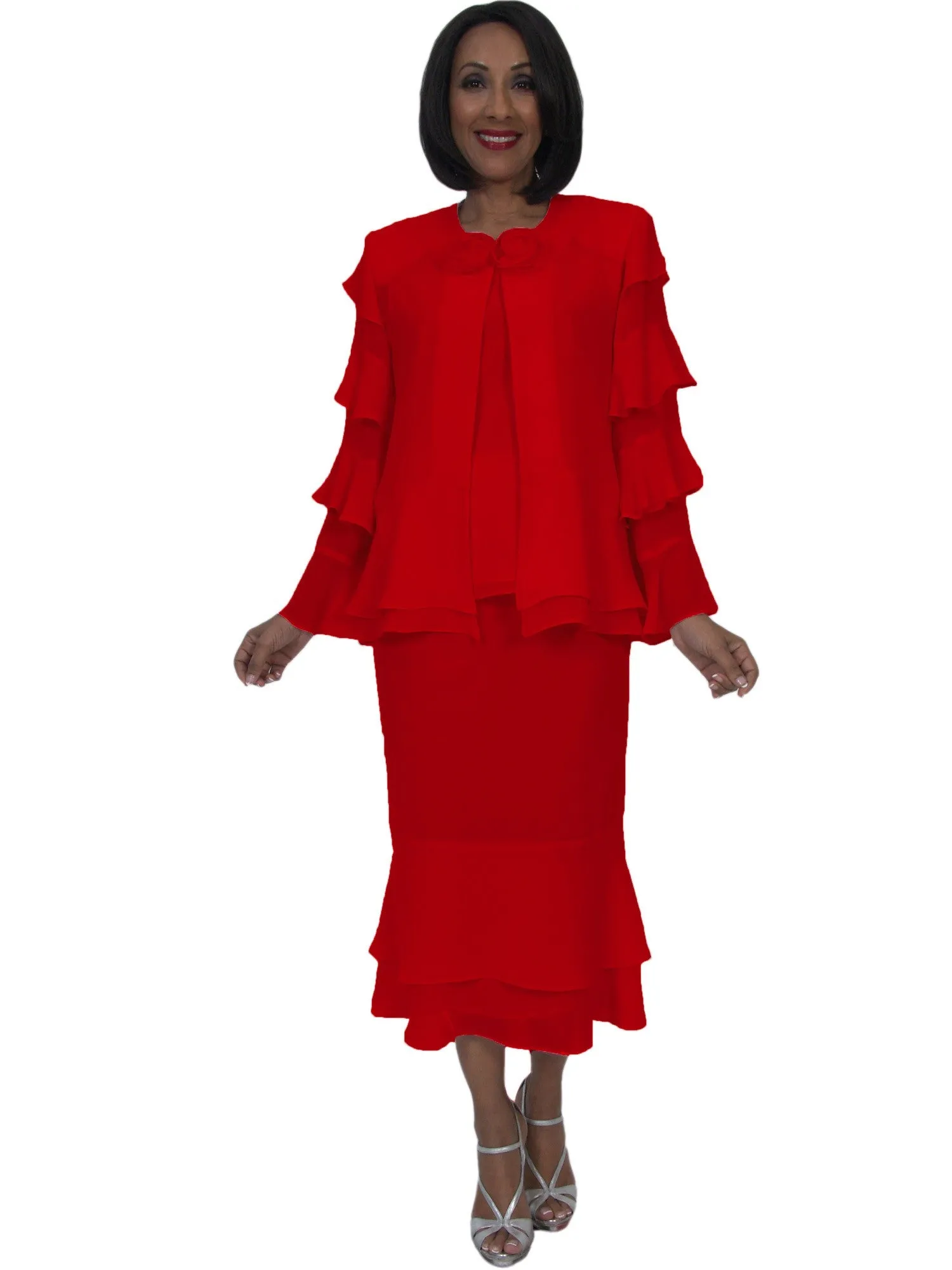 Hosanna 5543 Plus Size 3 Piece Set Tea Length Dress
