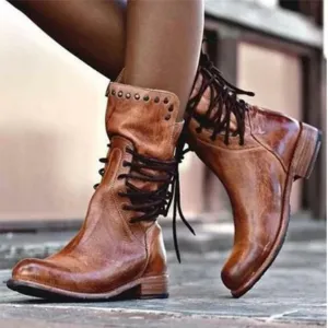 Huntley | Women Ankle High Lace Up Boots | Vintage