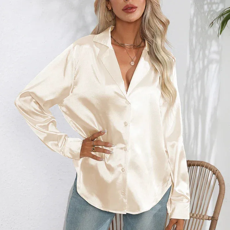 Jacqueline® | Women's satin button-down shirt