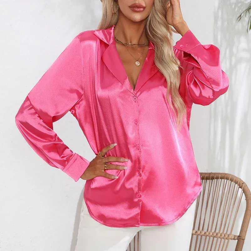 Jacqueline® | Women's satin button-down shirt