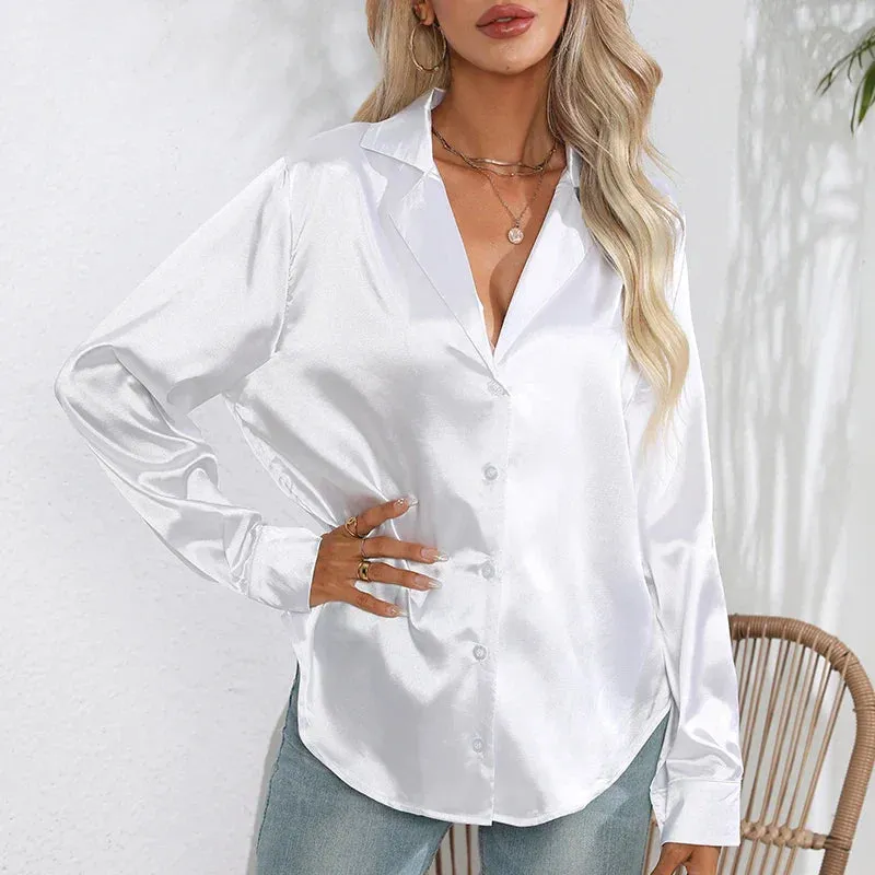 Jacqueline® | Women's satin button-down shirt