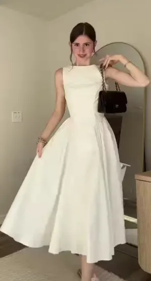 JazzHer Vintage A line Scoop Neckline White Satin Evening Dress Ankle Length Prom Dresses BD  (PRE-ORDER)
