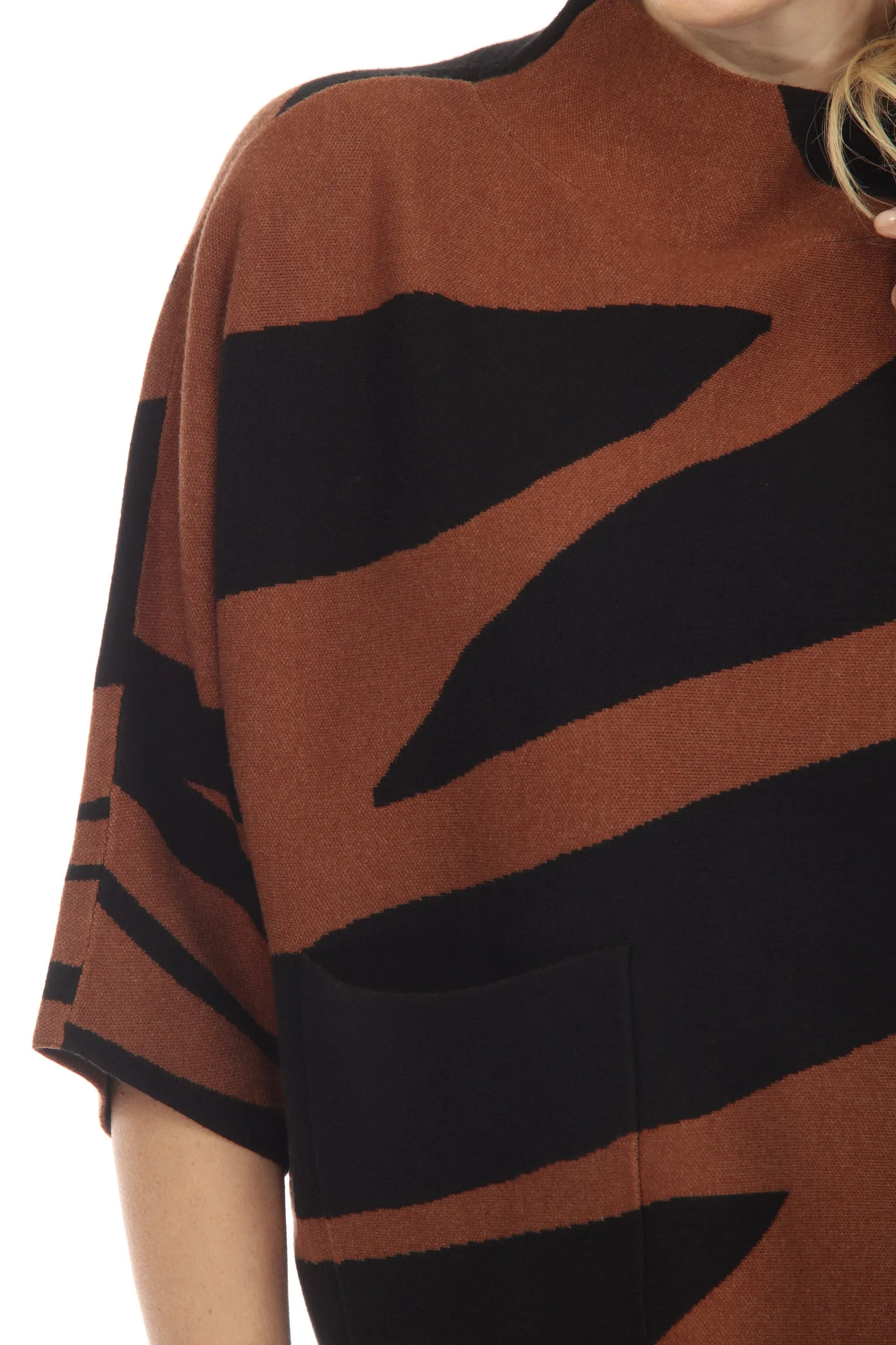 Joseph Ribkoff Black/Toffee Animal Print Jacquard Knit Sweater Top 223945