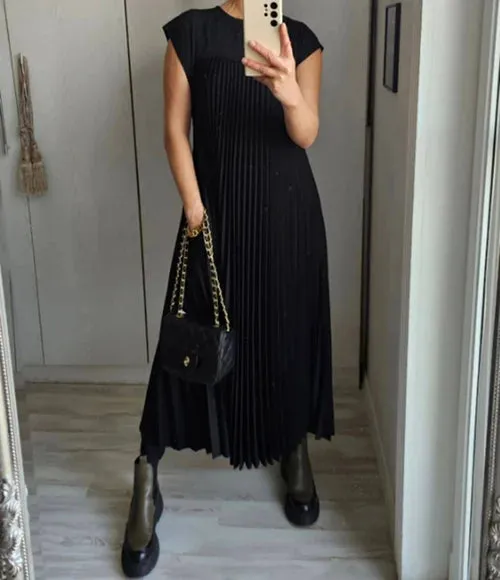 Juana® | Women's pleated dress, elegant, plain, knee-length