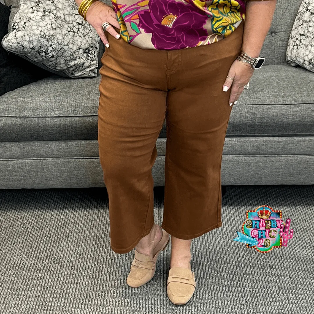 Judy Blue Tummy Control High Waist Crop Jean - Brown
