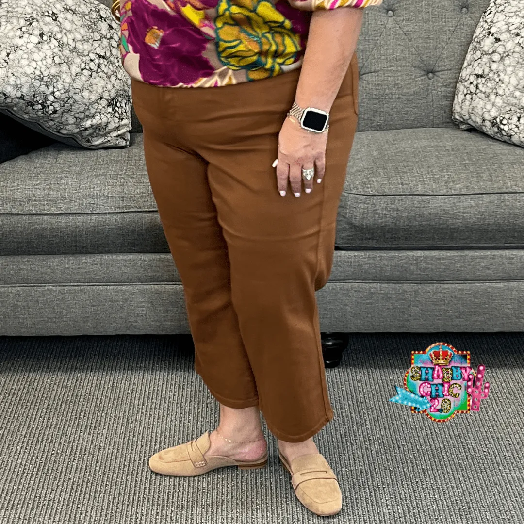 Judy Blue Tummy Control High Waist Crop Jean - Brown